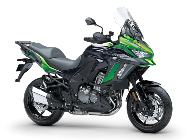 Productfoto 2023 Kawasaki Versys 1000 S groen op witte achtergrond