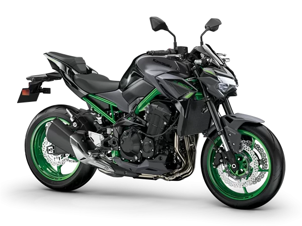 Productfoto 2023 Kawasaki Z900 matgrijs groen op witte achtergrond