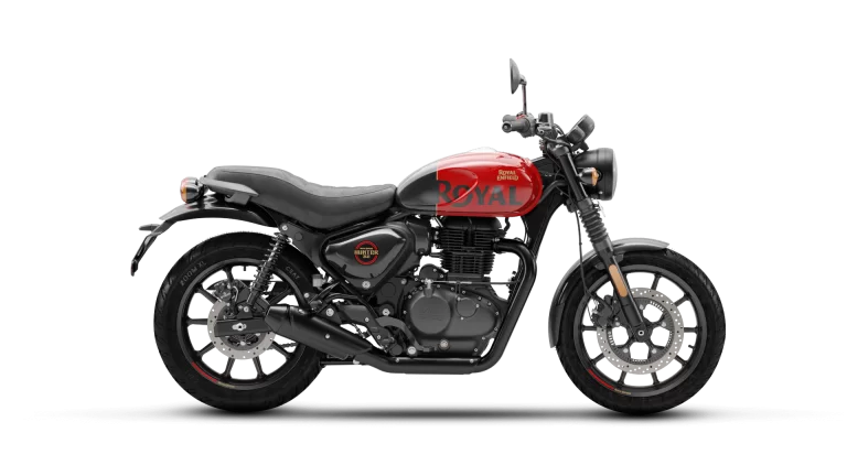 Productfoto Royal Enfield Hunter 350 Rebel Red op witte achtergrond