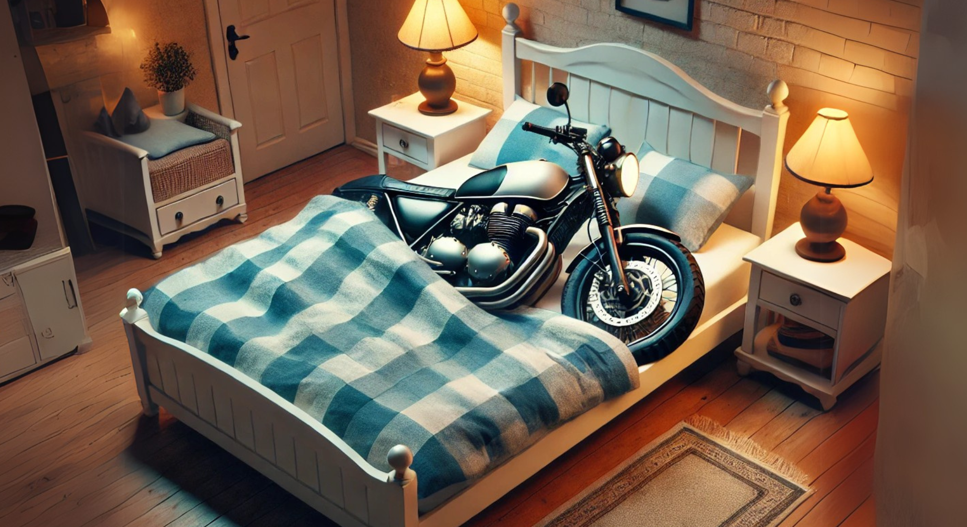 Motor in een bed.